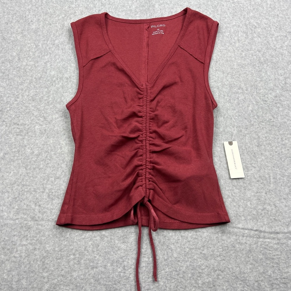Anthropologie Pilcro Ruched Tank Top Women's XS Wine Red V-Neck Sleeveless Shirt
